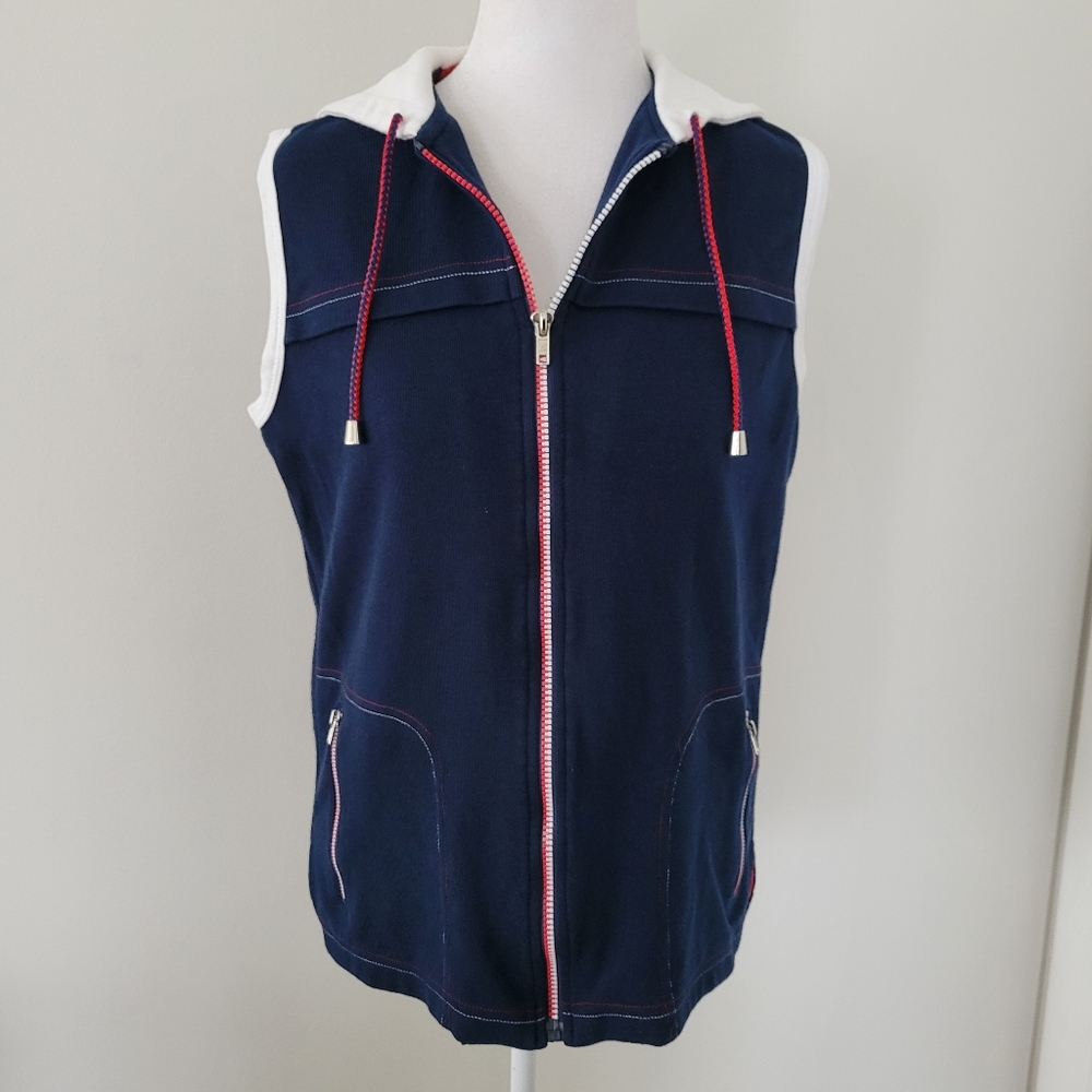 Cafe au‎ Lait Nautical Sweater Vest Women SIZE 8 Zip Up Sailor Collar Boating